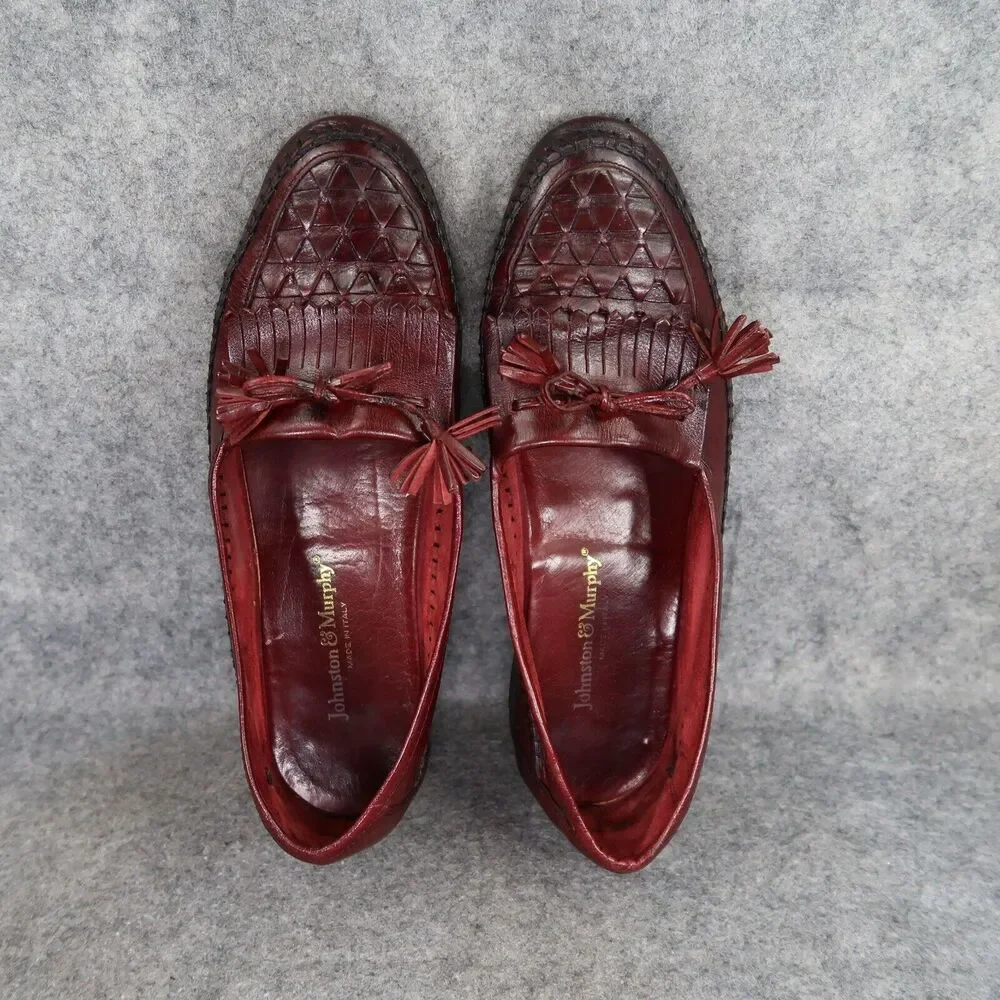 Johnston & Murphy Shoes Mens 8 Tassel Loafer Leather Woven Classic Dress Kiltie